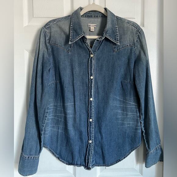 Vtg gap 2002 denim snap button down chambray shirt long sleeve denim large - Picture 1 of 8